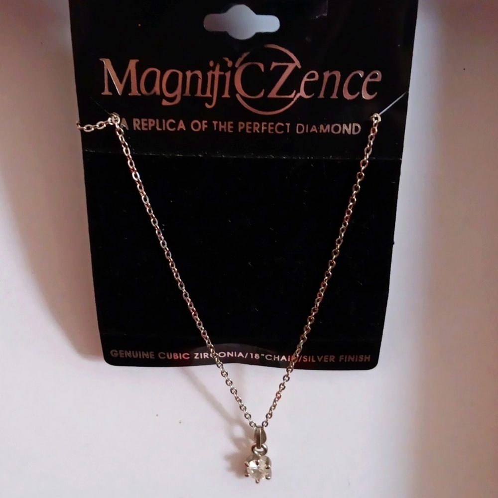 Necklace - 18 inches long - Cubic Zirconia - Silver Finish